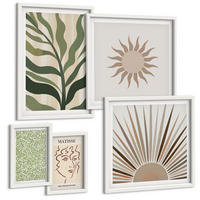BILDER SET 5er Set - 50x50 cm & 20x30 cm & 40x60 cm Weißer Rahmen - Abstrakte Pflanzenmuster - Weiß, Kunststoff (40/60cm) - TULUP