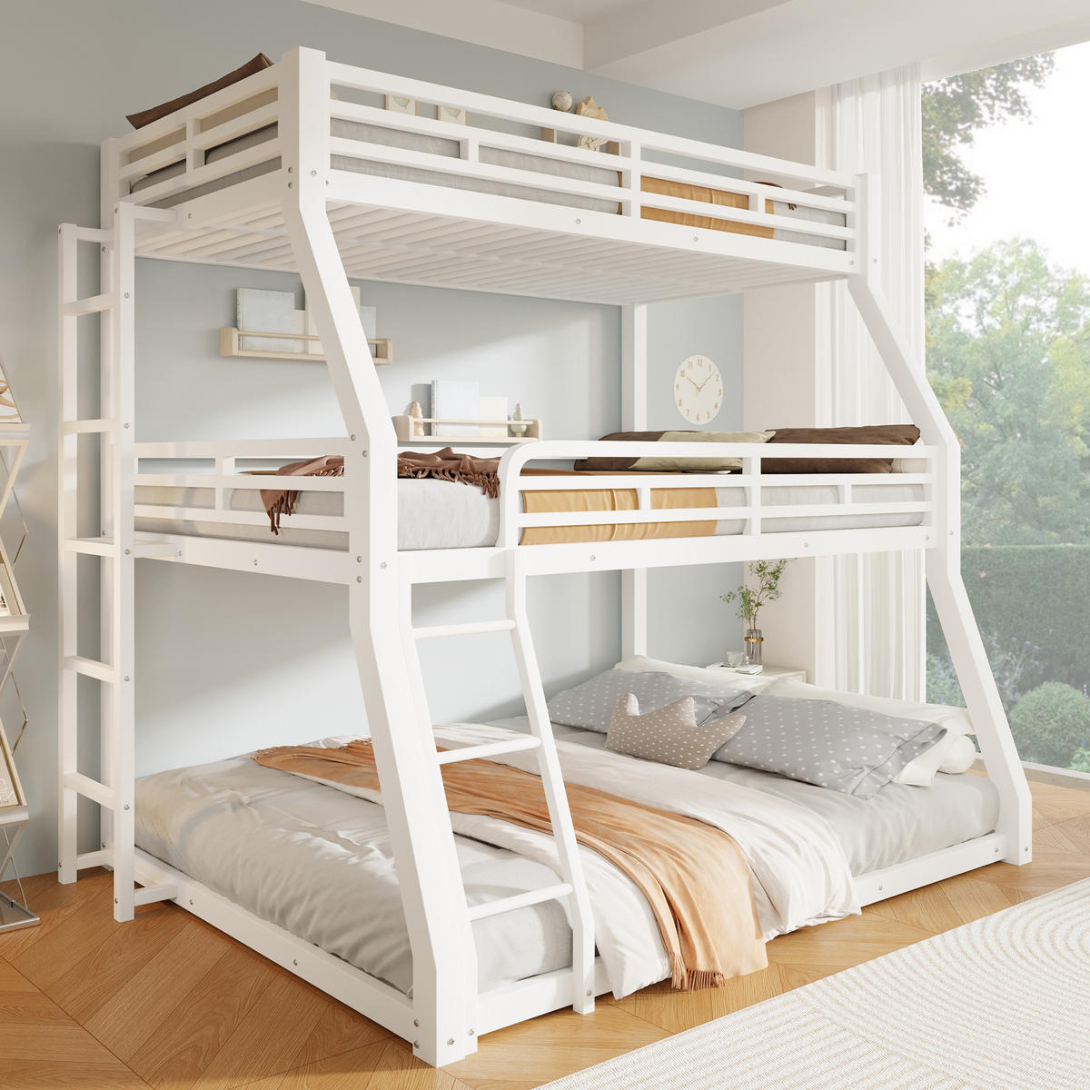 ETAGENBETT 90/120/140 x 200 cm, 3 Ebenen, DE-42019, in Weiß - Weiß, Metall (140/200cm) - ComfortXL