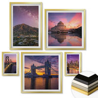 WANDBILDER 5er Set - 50x50 cm & 20x30 cm & 40x60 cm Goldrahmen - Brücken, Sonne, Stadtblick - Goldfarben, Kunststoff (40/60cm) - ArtPrintCave