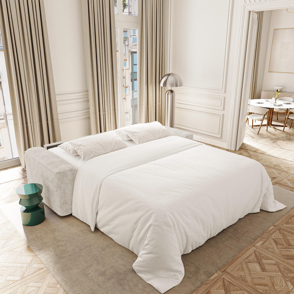 SCHLAFSOFA Express COMO Köpergewebe mit weichem Griff Creme 236cm - Creme, Textil (236/78/100cm) - Premium Interiors