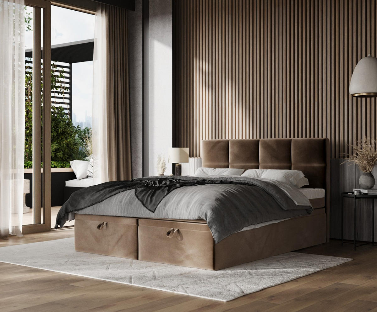 BOXBETT Tessa 200/200 cm Braun im Paros Stoff - Schwarz/Braun, Holz/Holzwerkstoff (200/200cm) - AltaBeds