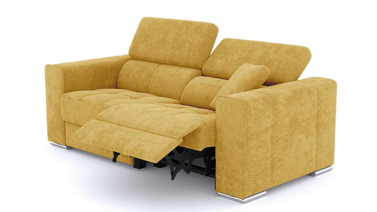 SOFA QUARTZ 3-Sitzer mit 1 Relaxfunktion, honig - Silberfarben/Honig, Holzwerkstoff/Textil (204/80/102cm) - Courtois Laville
