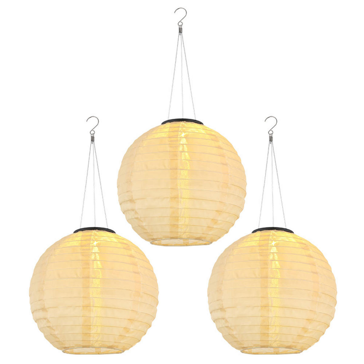 LED AUSSENLEUCHTE Lampion Beige 3er Set - Beige, Metall (30/30/55cm) - Globo Lighting