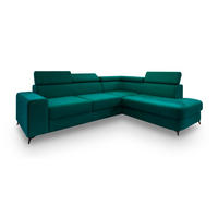 ECKSOFA ALVORO R-S Blau Velours-Stoff mit Schlaffunktion - Smaragdgrün, Holz (253/190cm) - MASSENO