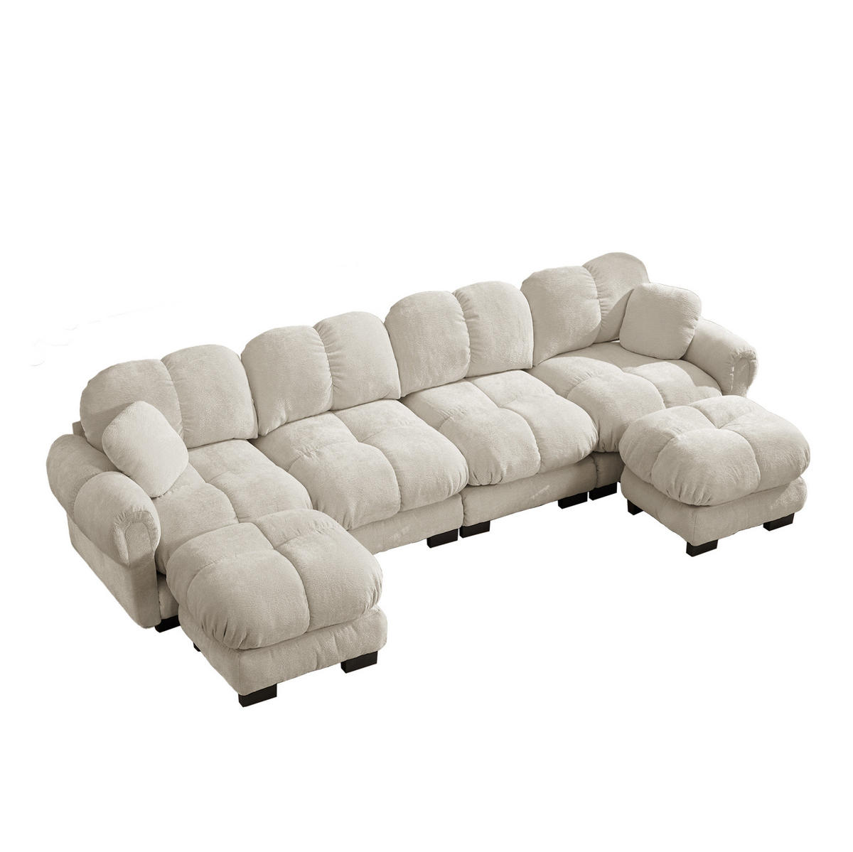 SOFA in U-Form mit 2 mobilen Ottomane Chenille Light Khaki - Hellbraun, Holz (149/90/330.1cm) - Meubliv