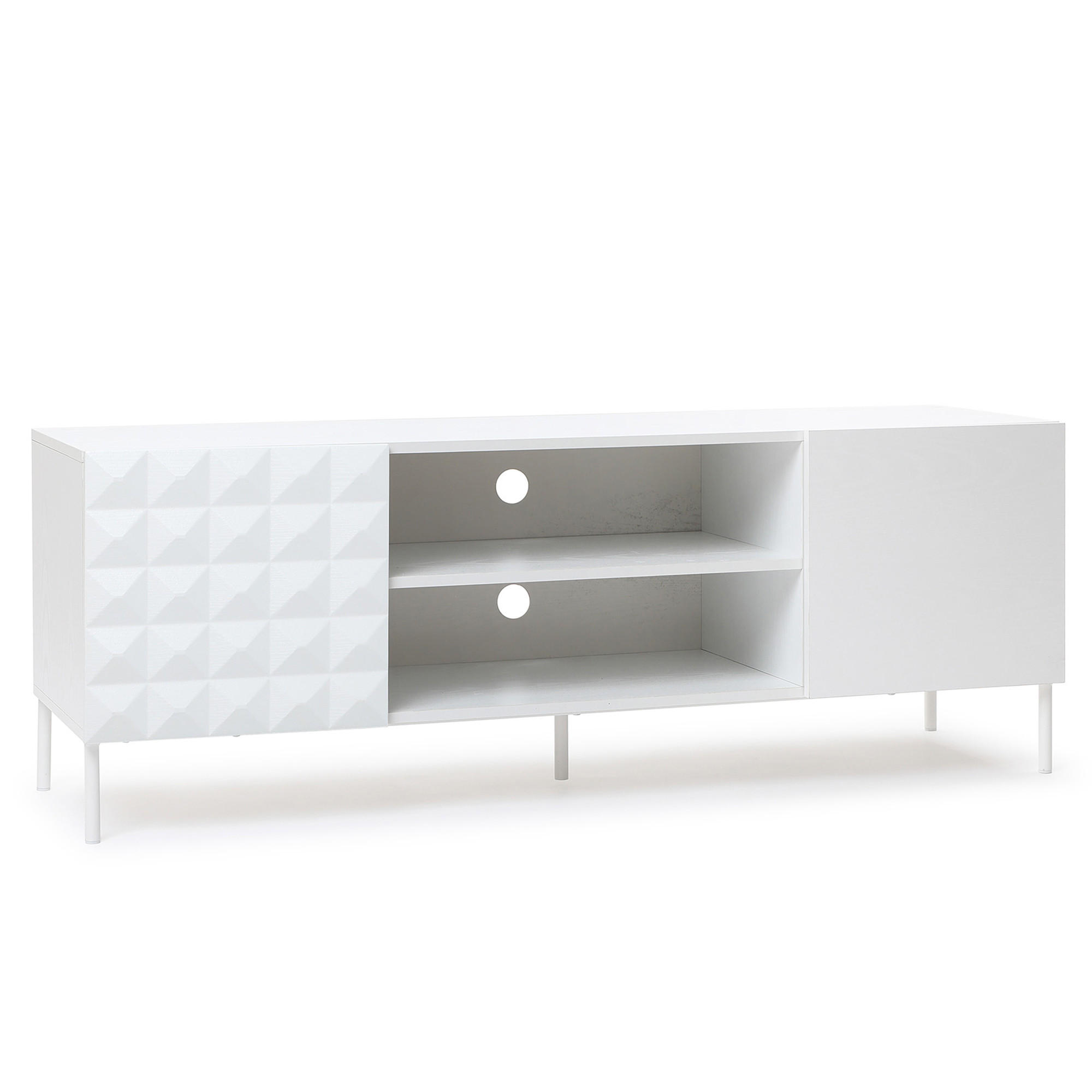 TV Lowboard Holz Weiß, Modernes TV Schrank für Fernseher bis zu 65 Zoll, 140 × 40 × 50 cm - Weiß, Holzwerkstoff/Metall (140/50/40cm) - Hometopia