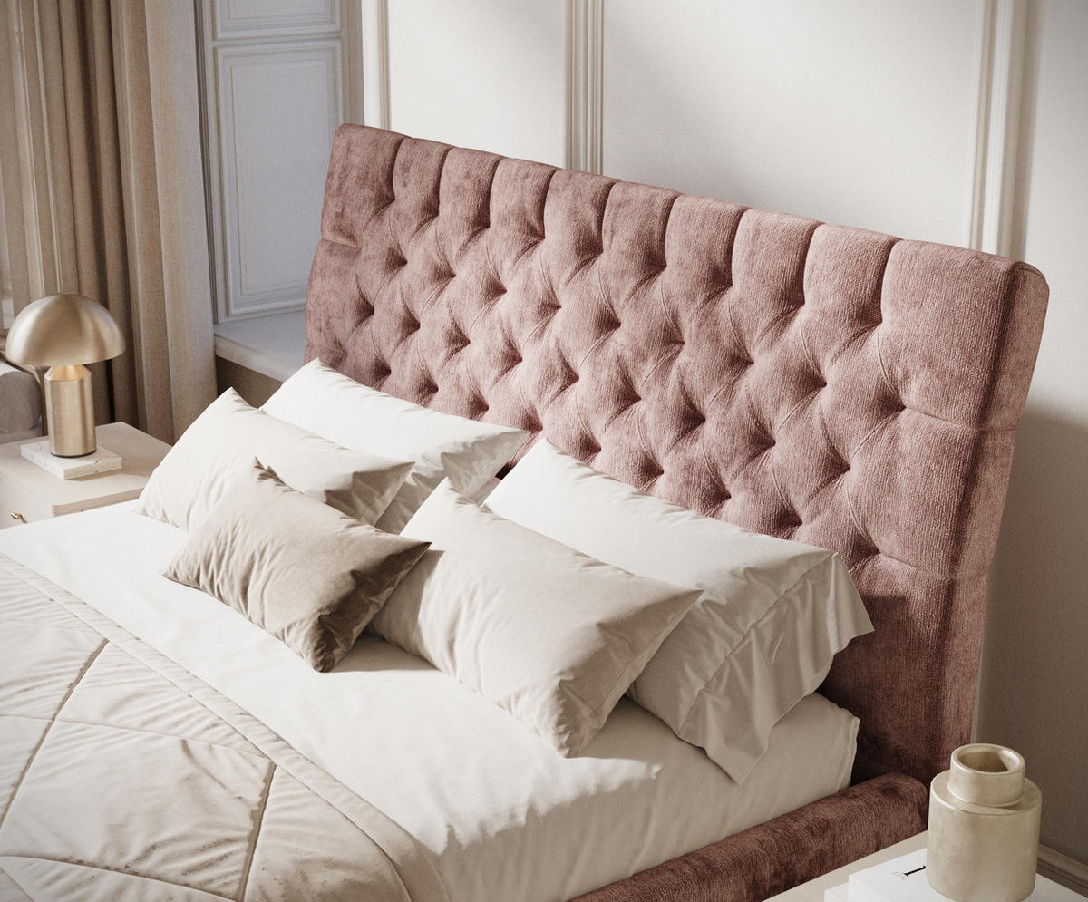 POLSTERBETT Vezzola Rosa 180/200 cm im Chenille-Stoff - Pink/Naturfarben, Holz/Holzwerkstoff (180/200cm) - Maison de Reve