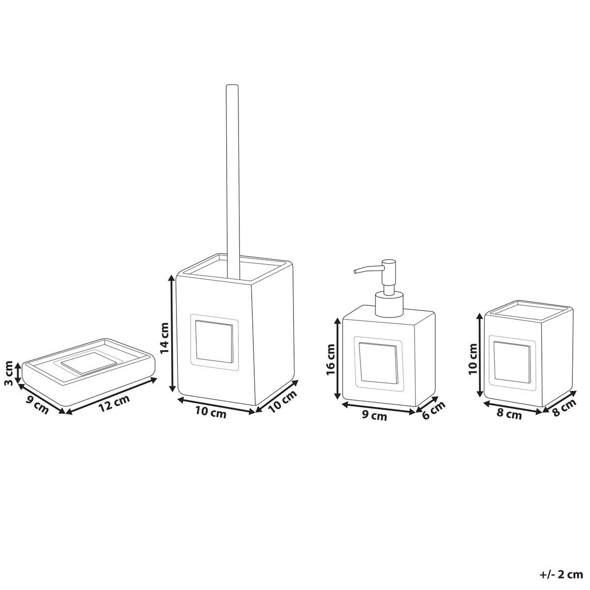 BADEZIMMER Set 4-teilig Keramik beige/heller Holzfarbton Kourou - Hellbraun/Beige, Stein (9/16/6cm) - Beliani