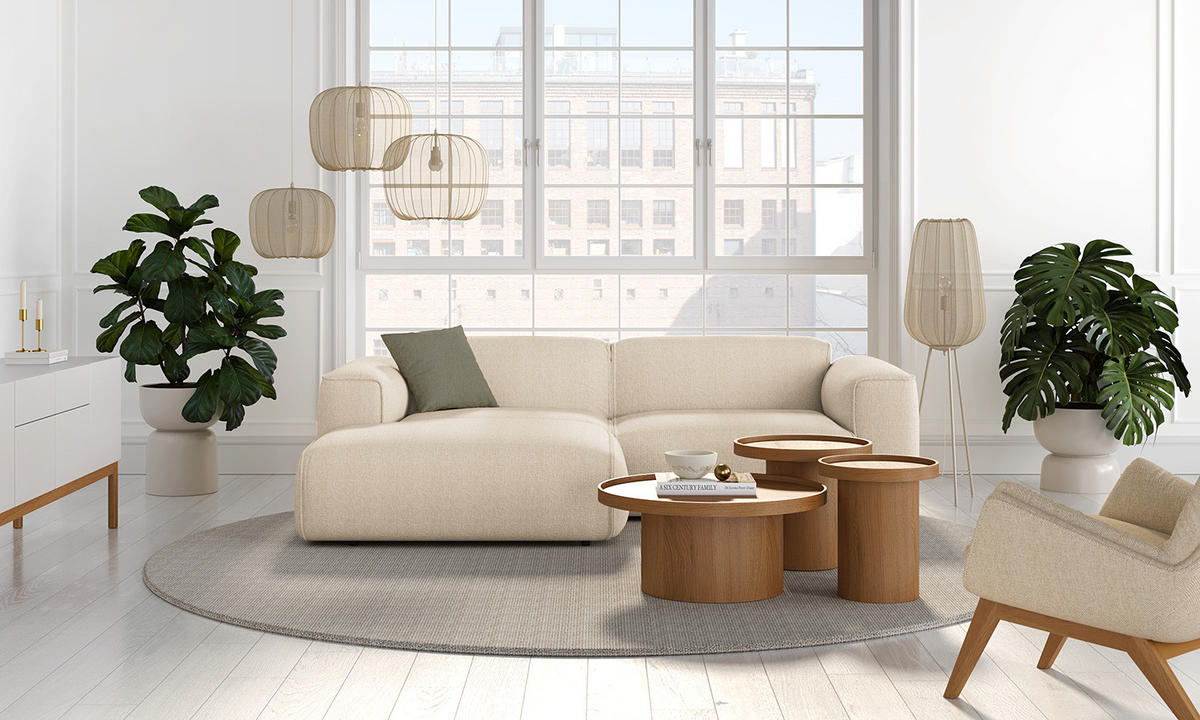 ECKSOFA mit XL-Longchair - Beige/Schwarz, Textil (260/171cm) - home24