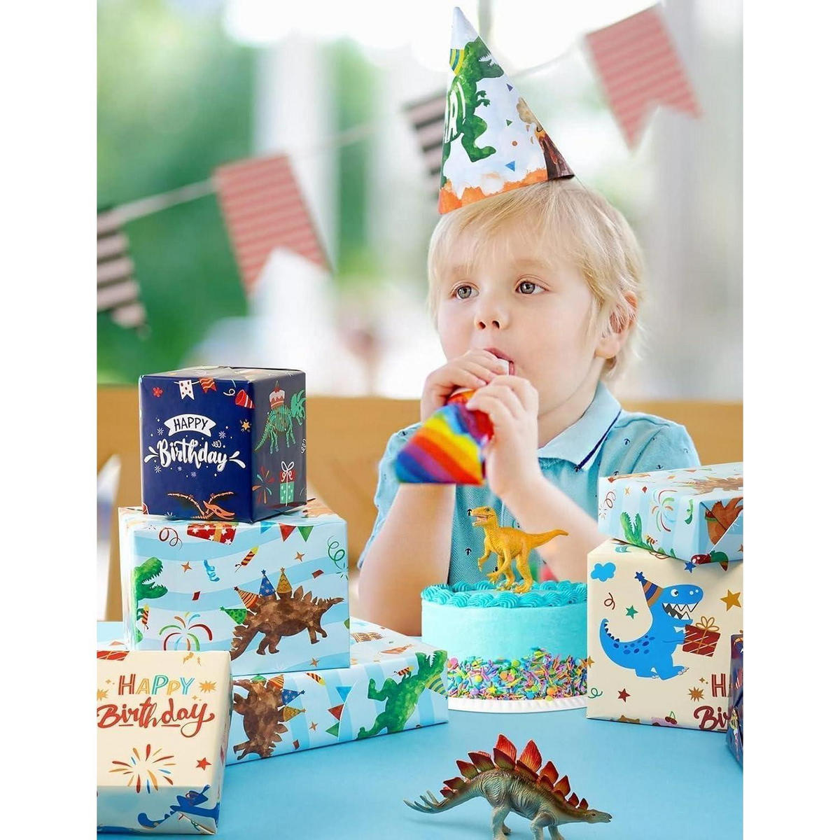 GESCHENKPAPIER 3 Rollen Set Dinosaurier Motiv 43 cm x 3 m - Multicolor, Papier (43/43/43cm)