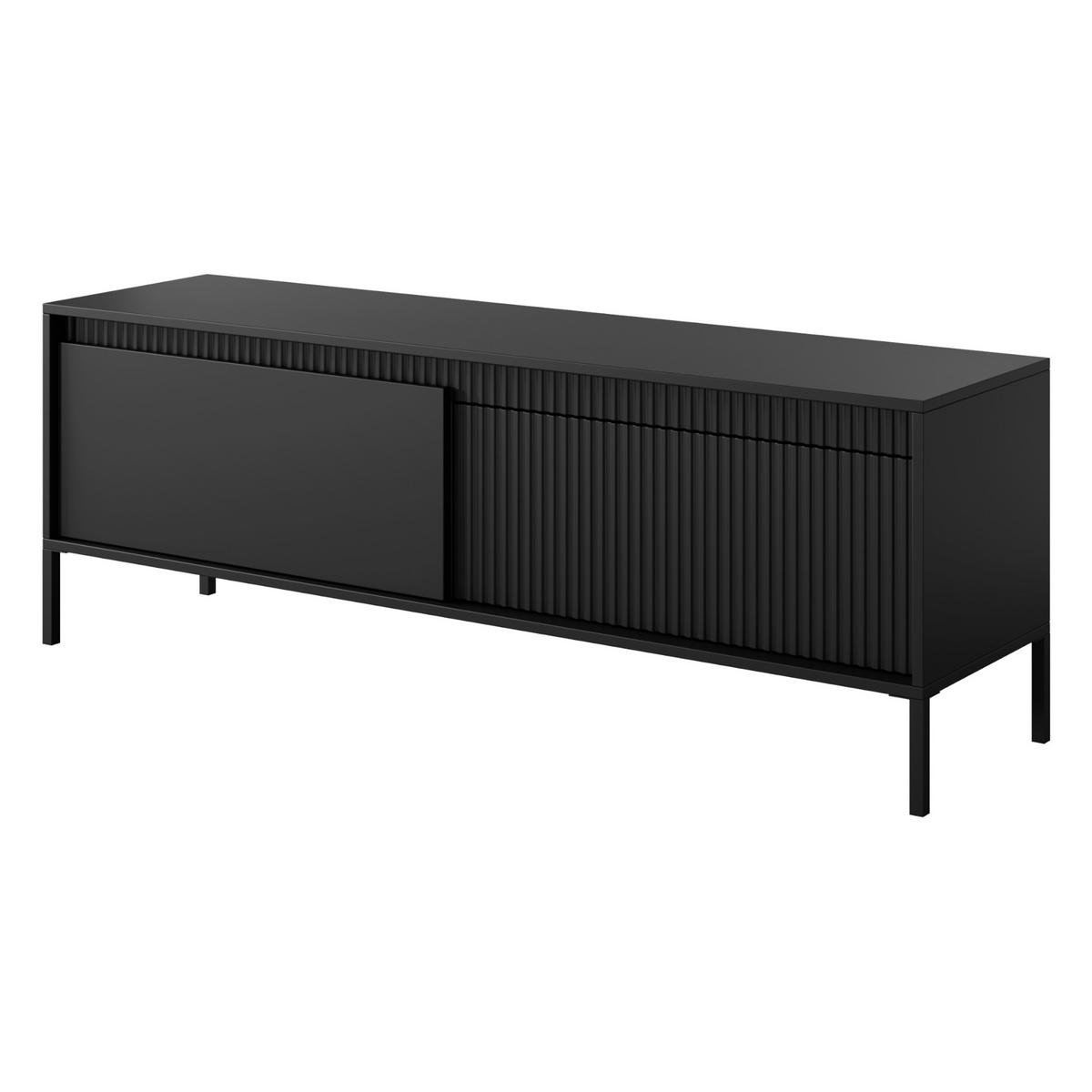 TV-ELEMENT SELBU RTV1 Reliefierte Fronten aus MDF-Platte Schwarz Schwarz - Schwarz, Glas/Holzwerkstoff (154/54/40cm) - Komodee