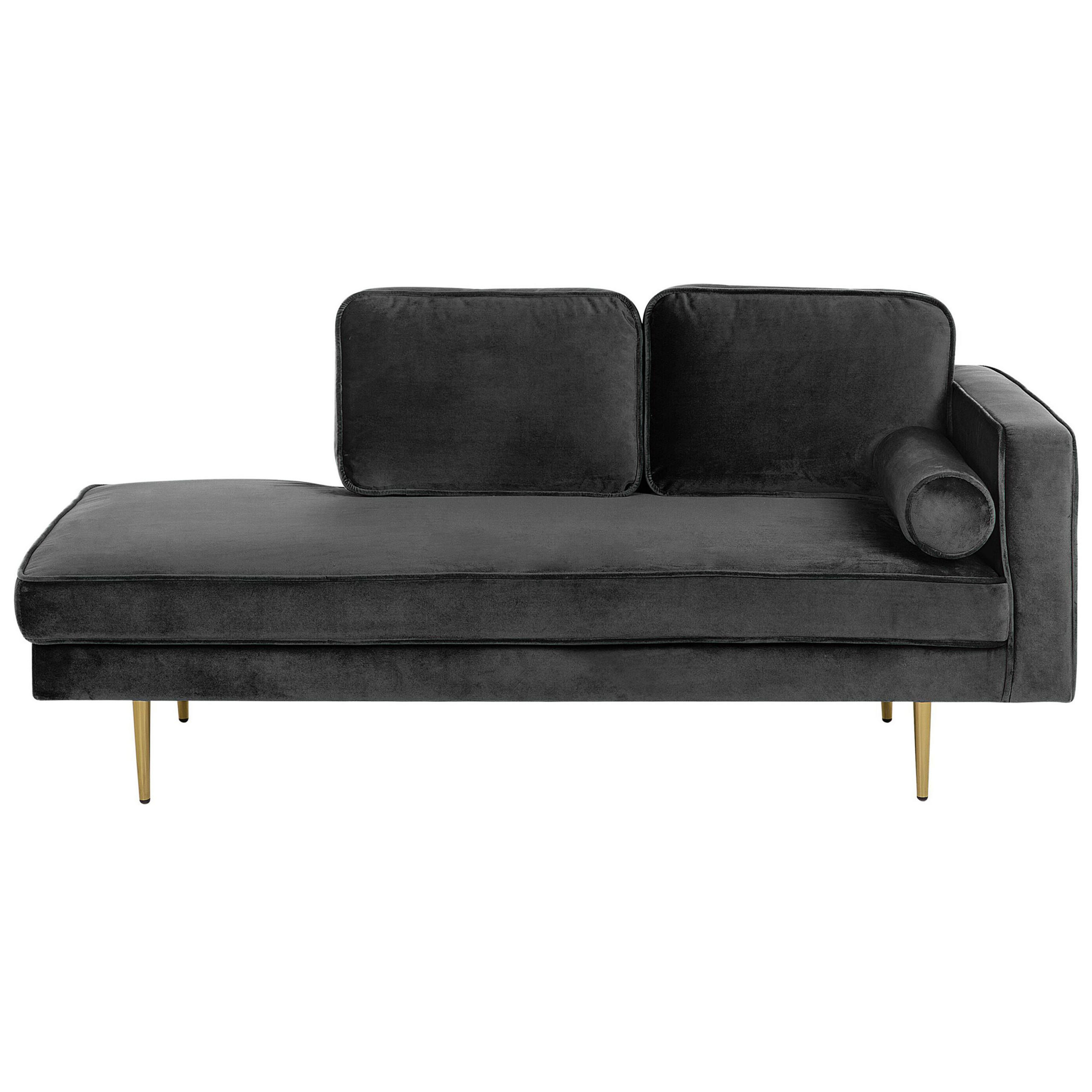 CHAISELONGUE Samtstoff schwarz rechtsseitig Miramas - Goldfarben/Schwarz, Textil (171/63/79cm) - Beliani
