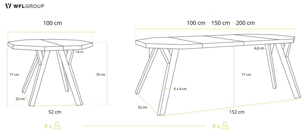 ESSTISCH Desmond achteckiger ausziehbarer, Marmor Weiß 100-150/100/76 cm - Ecru/Schwarz, Holz/Holzwerkstoff (100/100/76cm) - WFL GROUP