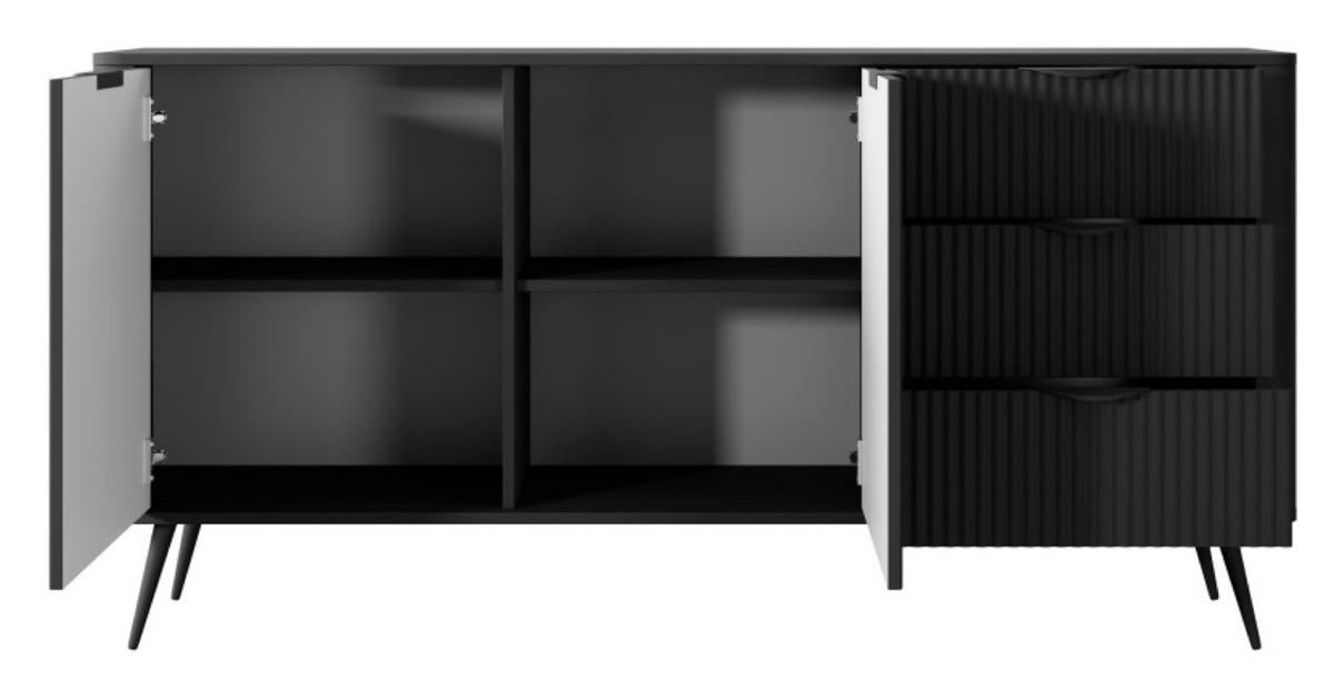 KOMMODE Schwarz LENA Geriffelt 2 Türen 3 Schubladen - Schwarz, Holzwerkstoff (163/81/38cm) - Sepro Meble