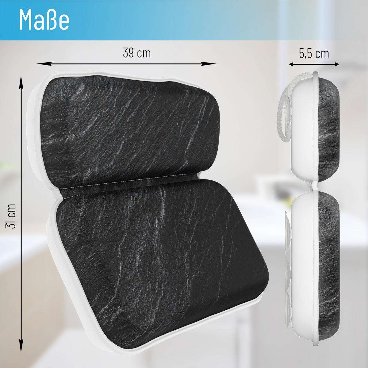 BADEWANNENKISSEN Granit - Schwarz, Kunststoff (39/5.5cm) - Sanilo