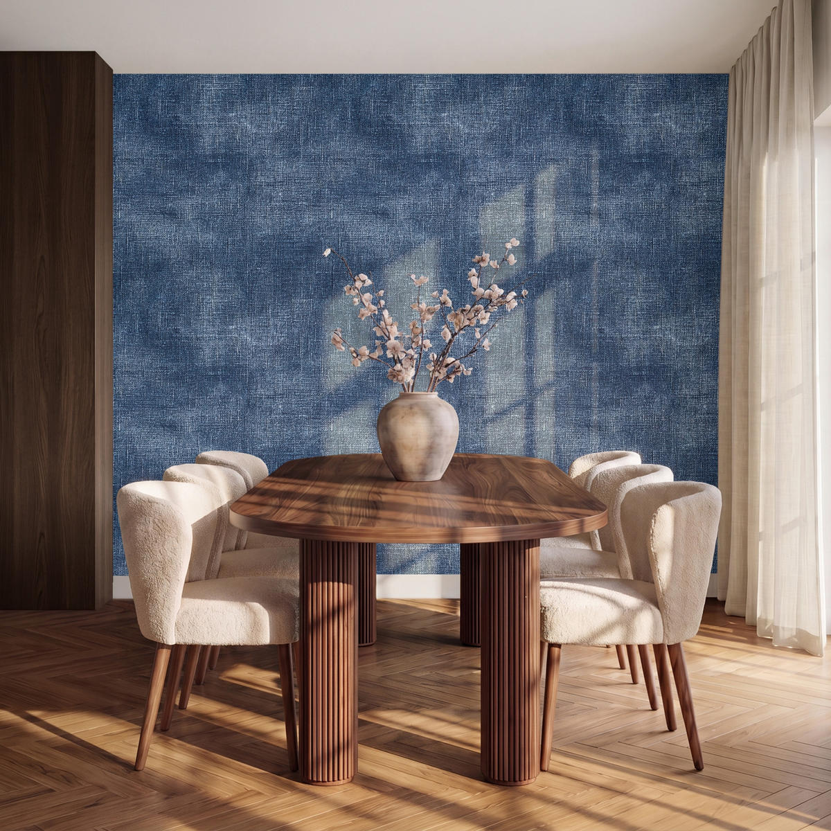 TAPETE - Leinen - Textur - Muster - Denim - Rustikal - 260x220 cm - Blau, Papier (260/220cm) - OnlyWow