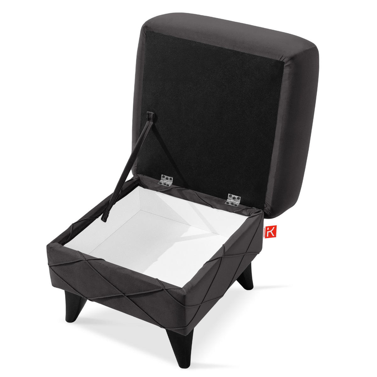 HOCKER GUSTAVO III Fußstütze, Velours, Graphitfarben - Graphitfarben, Holz/Holzwerkstoff (53/49/53cm) - KONSIMO®