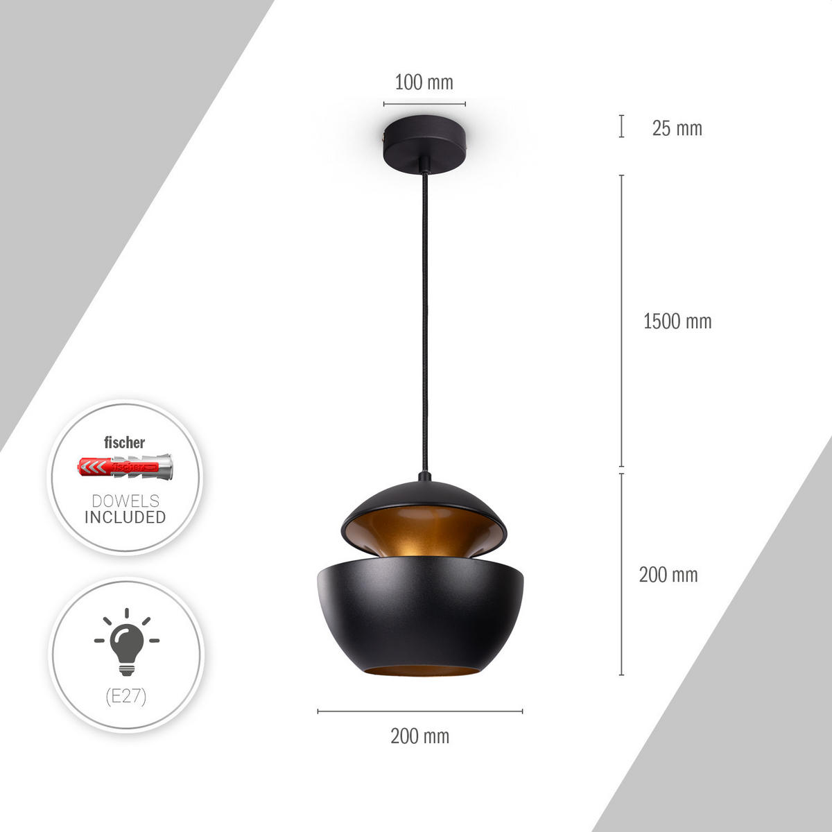 PENDELLEUCHTE Ben - Goldfarben, Metall (20/20/20.4cm) - Paco Home