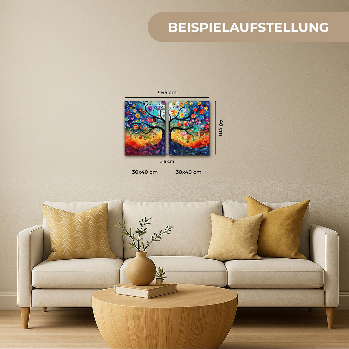 OBRAZ NA PLÁTNĚ 2dílná sada Barevné - Strom života - Květiny - Abstraktní 60x40 cm - modrá, textil (60/40cm) - MuchoWow