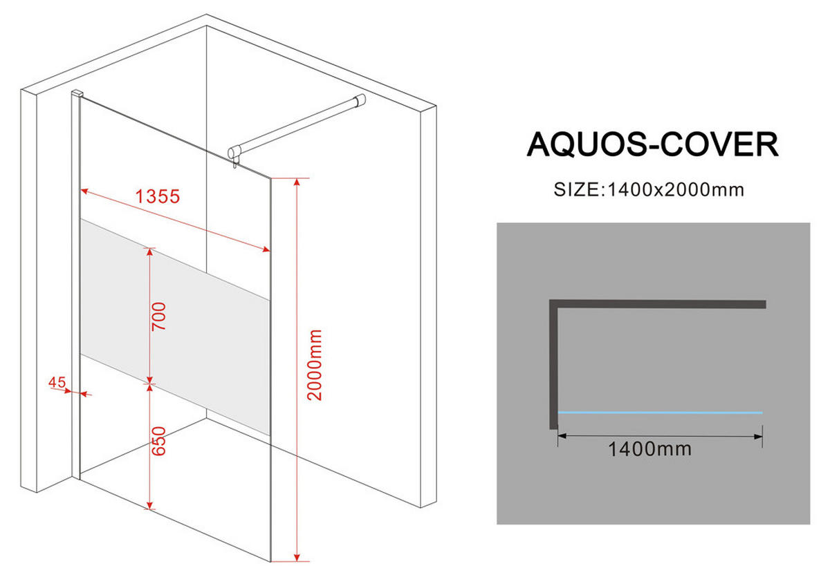 DUSCHWAND AQUOS-COVER Klar 140 x 200 cm teilsatiniert 10 mm ESG - Klar, Glas (140/200cm) - Glasdeals