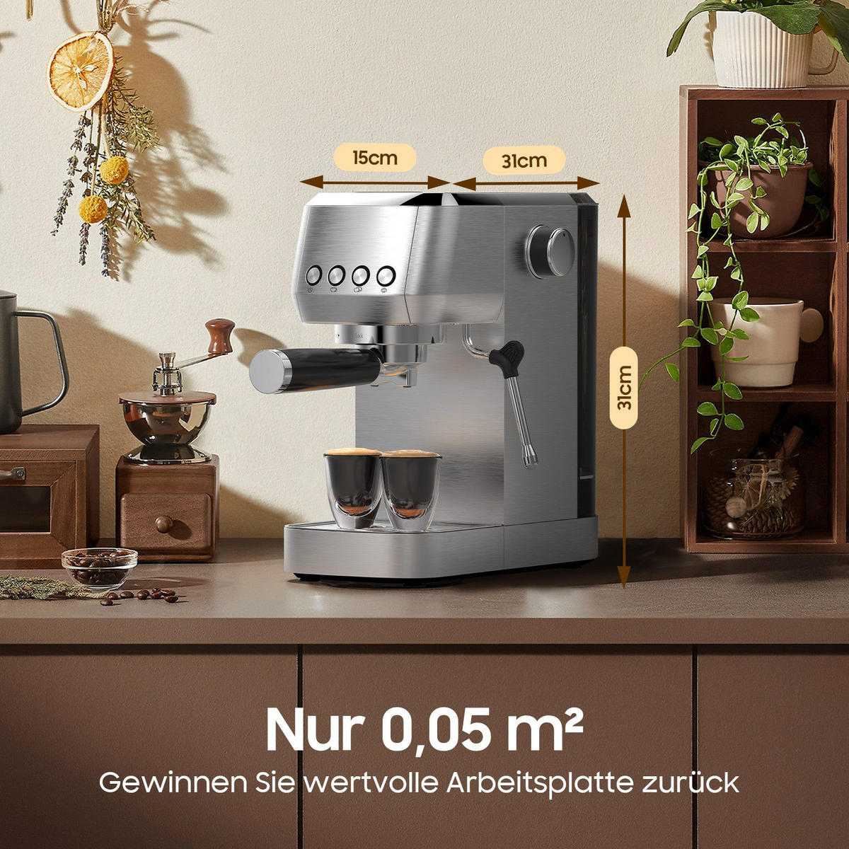 ESPRESSOMASCHINE mit 20 Bar Pumpe - Silberfarben, Metall (15/31/31cm) - Aimax