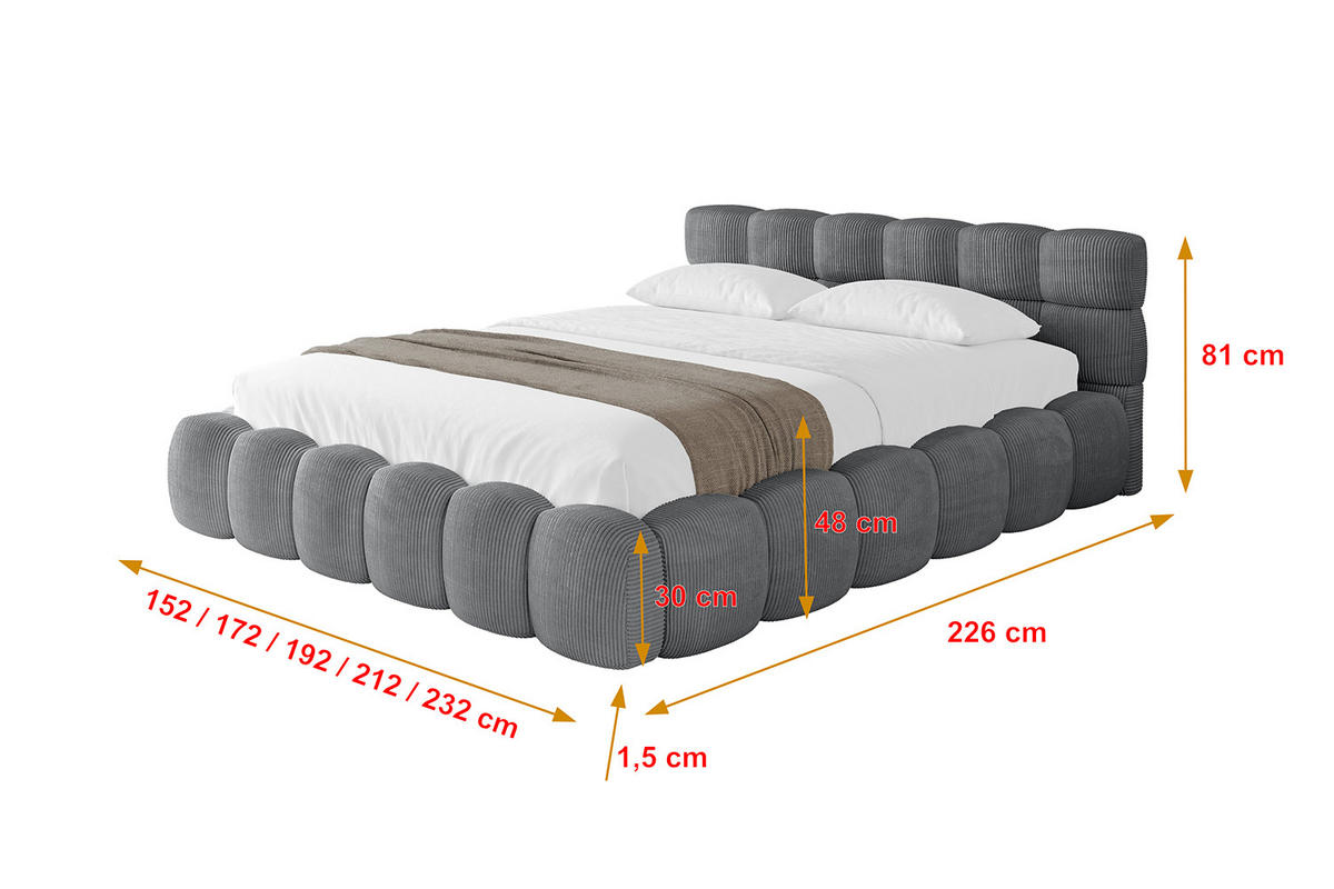 POLSTERBETT mit Bettkasten und Lattenrost, Bett mit Matratze H3/H4 - LEYA-v1 180x200 Dunkelgrau - Dunkelgrau, Holzwerkstoff/Textil (180/200cm) - ALTDECOR