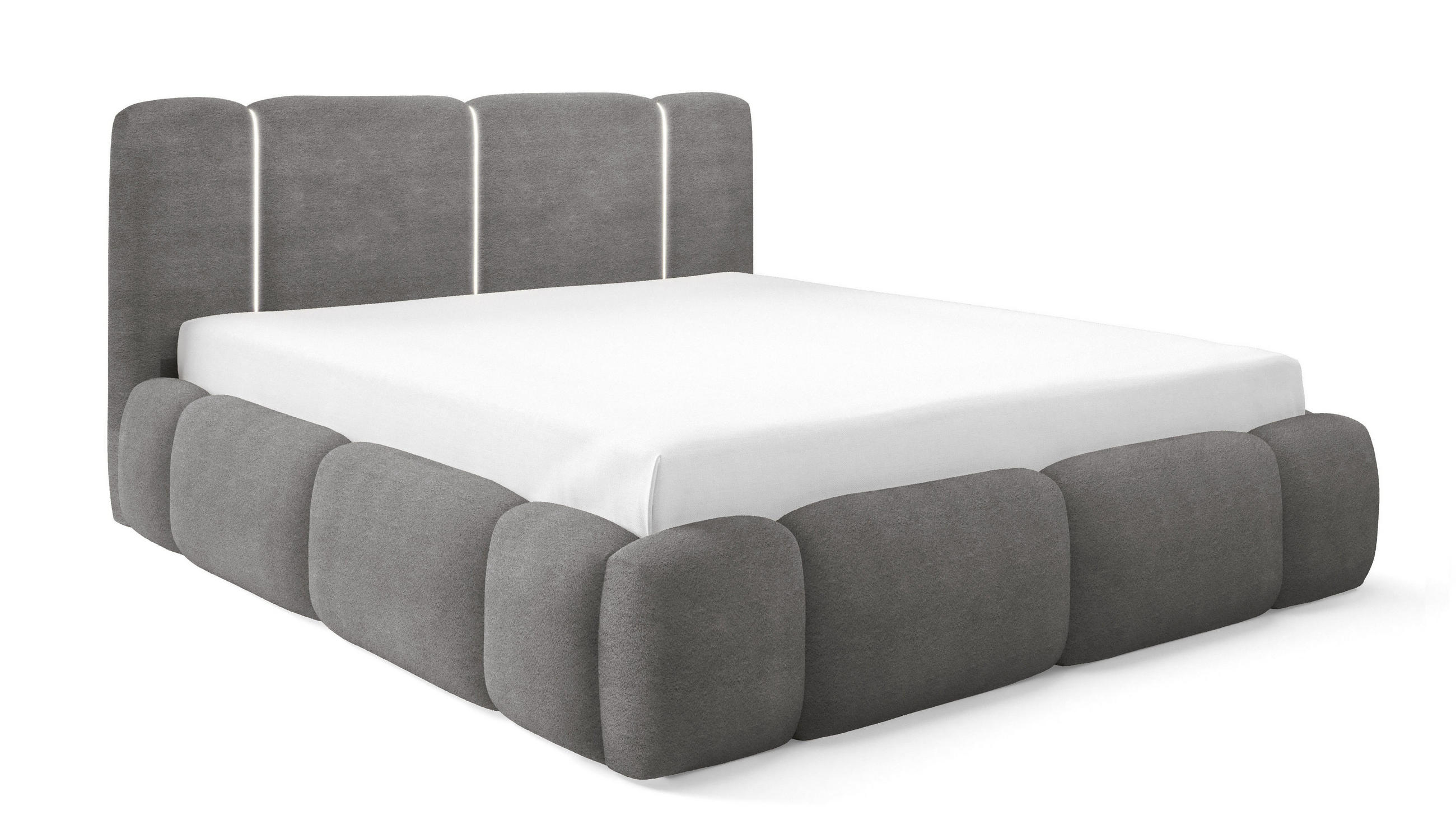 DOPPELBETT 160x200 Avelin mit Bettkasten, LED, Bouclé, Grau - Grau, Holz/Metall (160/200cm) - Emporius