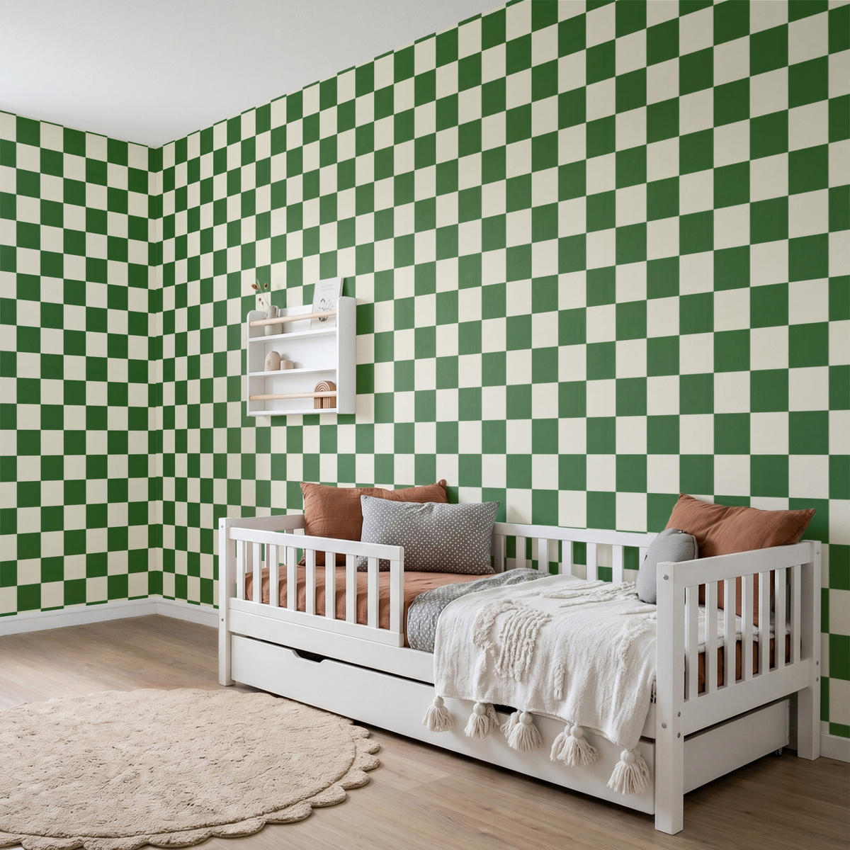 KINDERTAPETE - Schachbrett - Muster - Grün - 500x240 cm - Grün, Papier (500/240cm) - OnlyWow