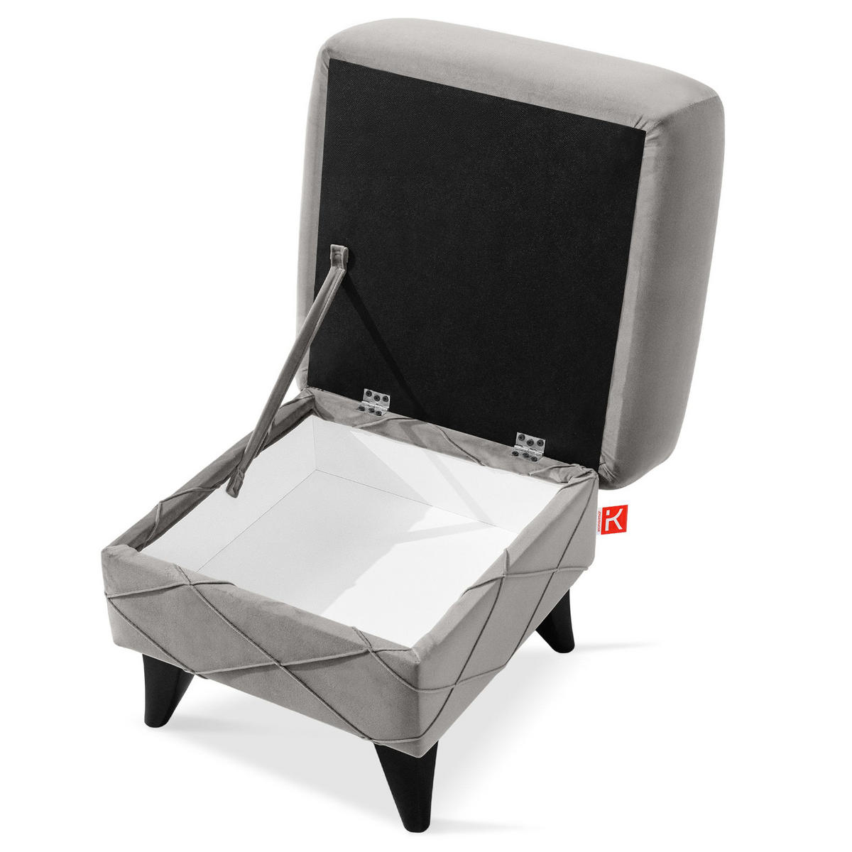 HOCKER GUSTAVO III Fußstütze, Velours, Hellgrau - Hellgrau, Holz/Holzwerkstoff (53/49/53cm) - KONSIMO®