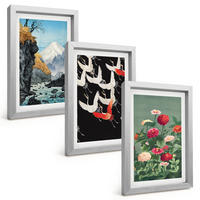 BILDER SET 3er Set - 20x30 cm Silberner Rahmen - Berge, Wasserfälle, Vögel, Blumen - Silberfarben, Kunststoff (20/30cm) - TULUP