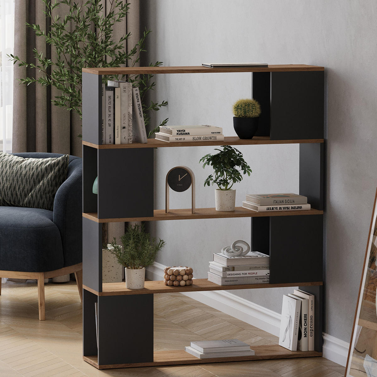 RAUMTEILER Eneos Anthrazit/Goldkraft Eiche 100 x 124.5 cm - Anthrazit/Eiche Wotan, Holzwerkstoff (100/124.5/24cm) - Vicco