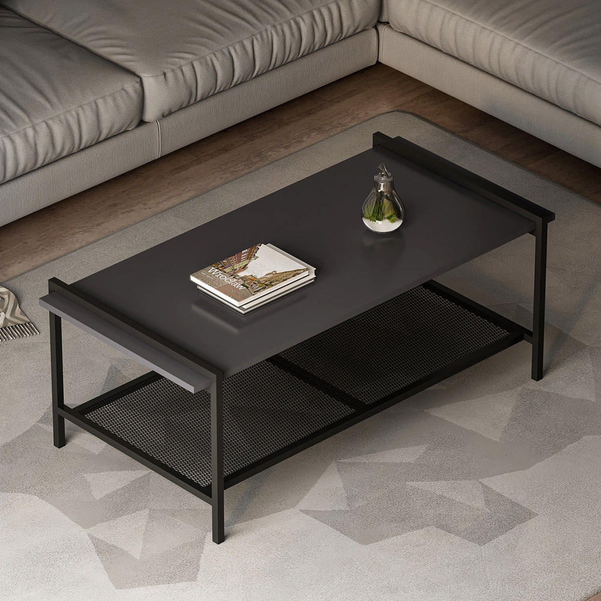 COUCHTISCH Lara mit Metallfüße Anthrazit 9185 - Anthrazit, Holzwerkstoff/Metall (60/120/45cm) - moebel17