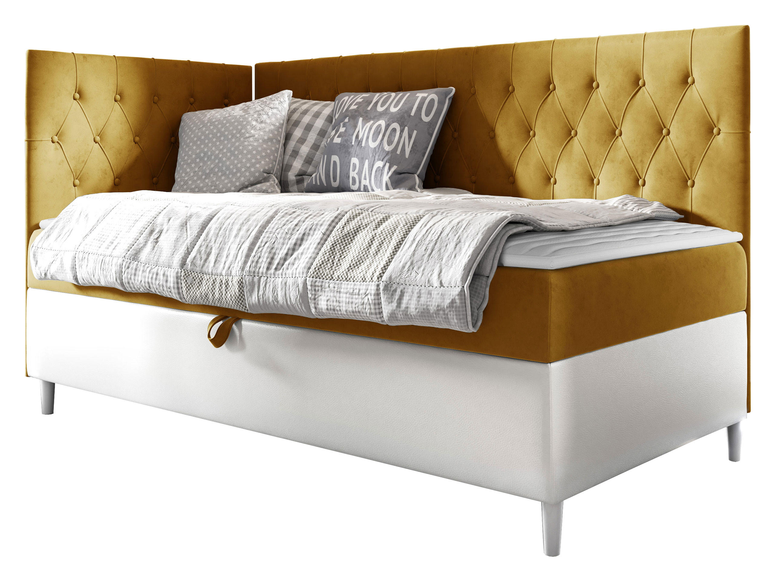 BOXBETT Filip Junior 3, Seite zum Öffnen des Bettkastens: Links - Gelb/Weiß, Holz (100/200cm) - MIRJAN24