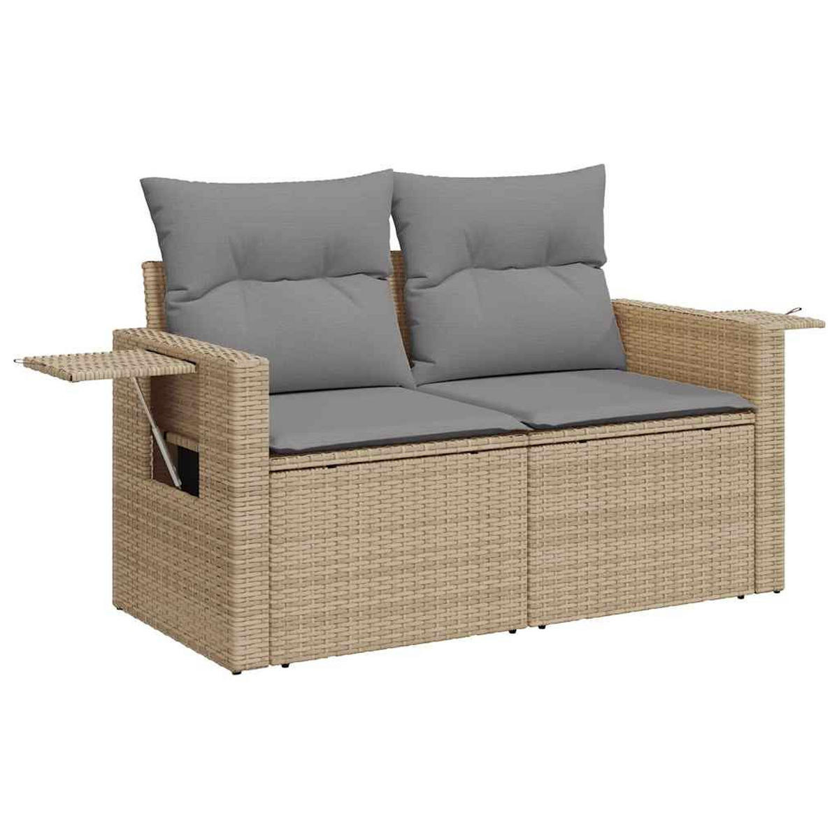 GARTEN-SOFAGARNITUR 4-TLG. Mit Kissen Beige Poly Rattan - Beige/Hellgrau, Kunststoff - vidaXL