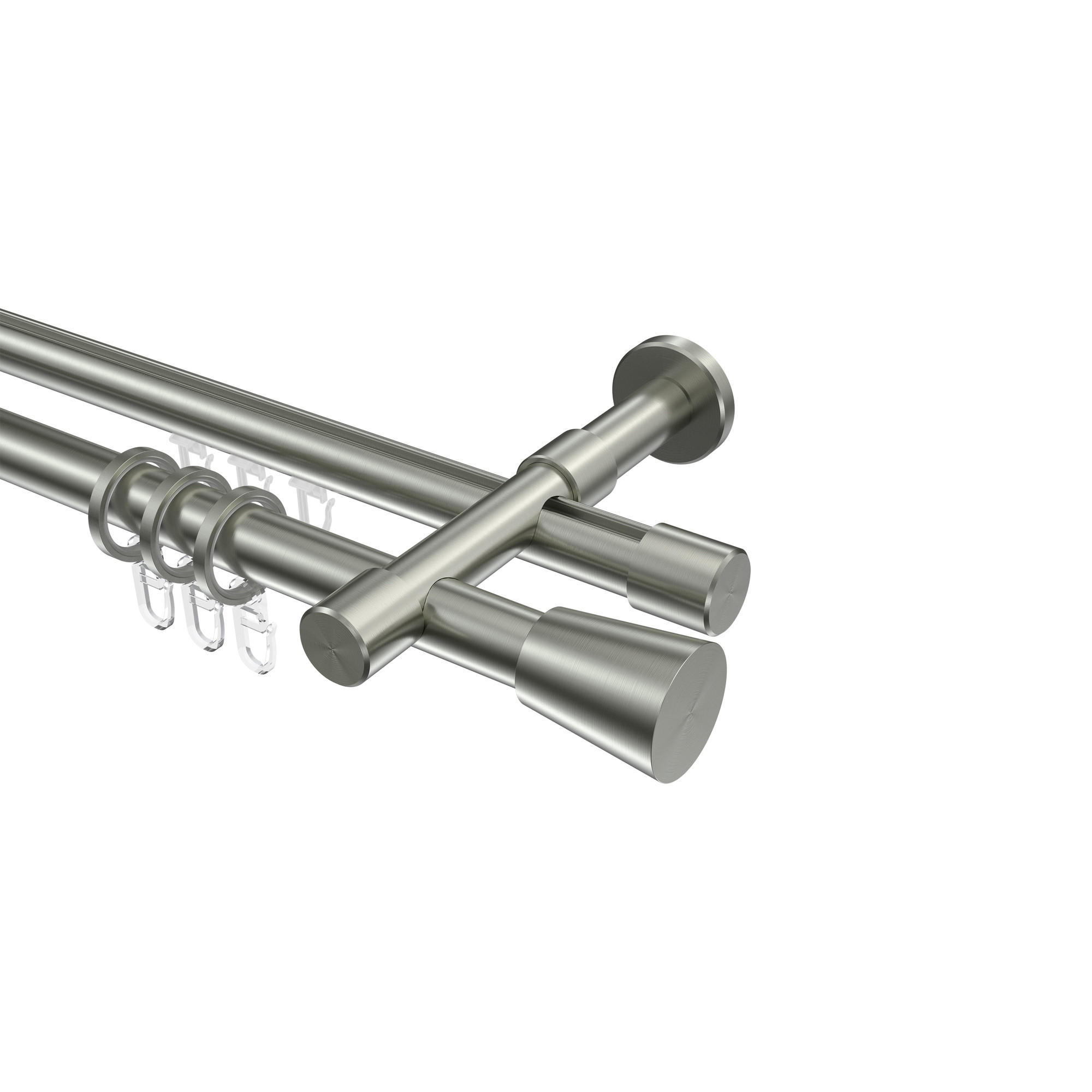 RUNDROHR-INNENLAUF-GARDINENSTANGEN-SET Prestige Sitra 100 cm, 2-läufig, 20 mm Ø Edelstahl-Optik - Edelstahlfarben, Metall (100cm) - INTERDECO