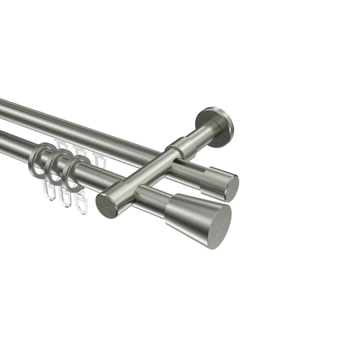 RUNDROHR-INNENLAUF-GARDINENSTANGEN-SET Prestige Sitra 540 cm (geteilt in 3 x 180 cm), 2-läufig, 20 mm Ø Edelstahl-Optik - Edelstahlfarben, Metall (540cm) - INTERDECO