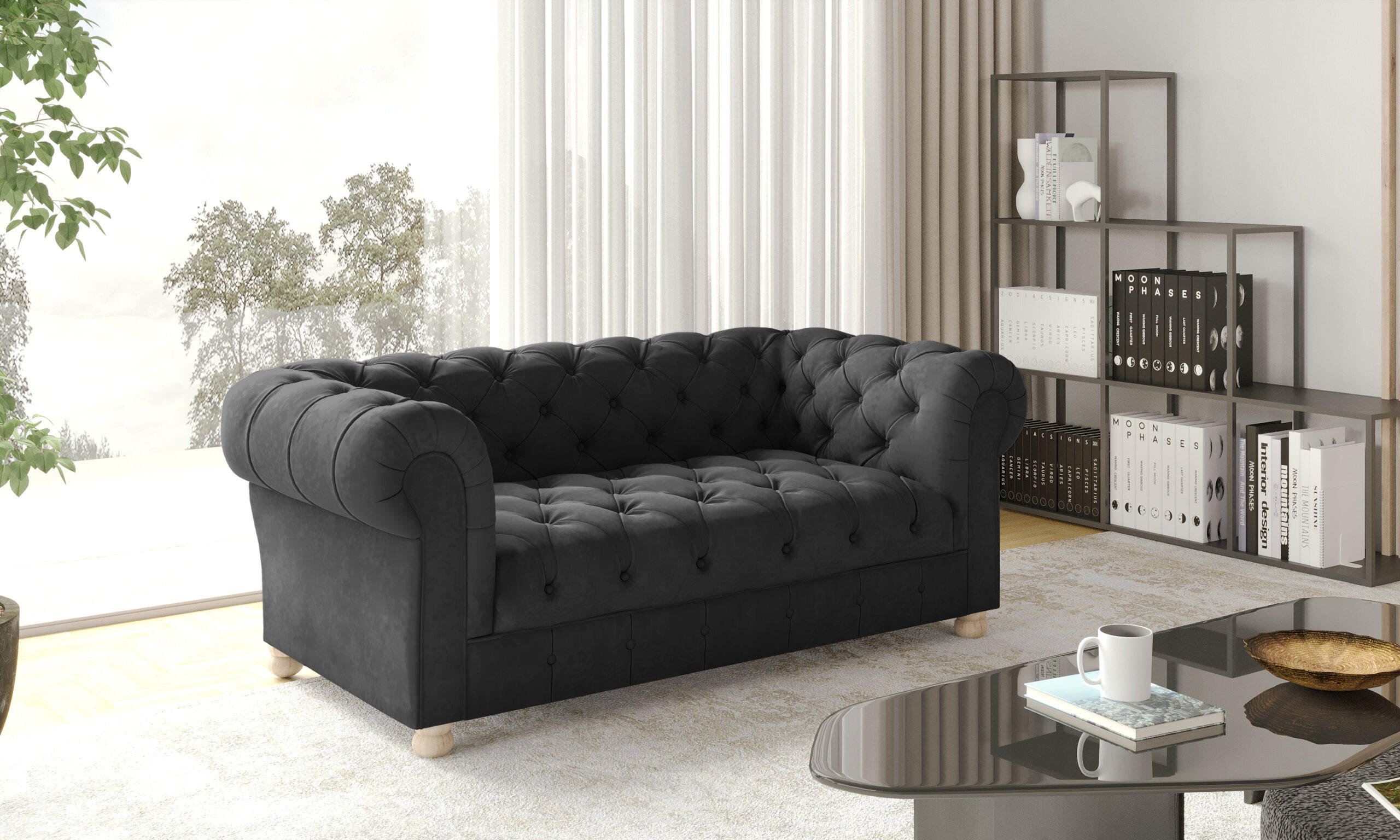 SOFA 2-Sitzer CHESTERFIELD Elegant Klassisch Schick Stoff Whisper Velours Graphit - Graphitfarben, Holz/Textil (152/77/90cm) - Kaiser Möbel