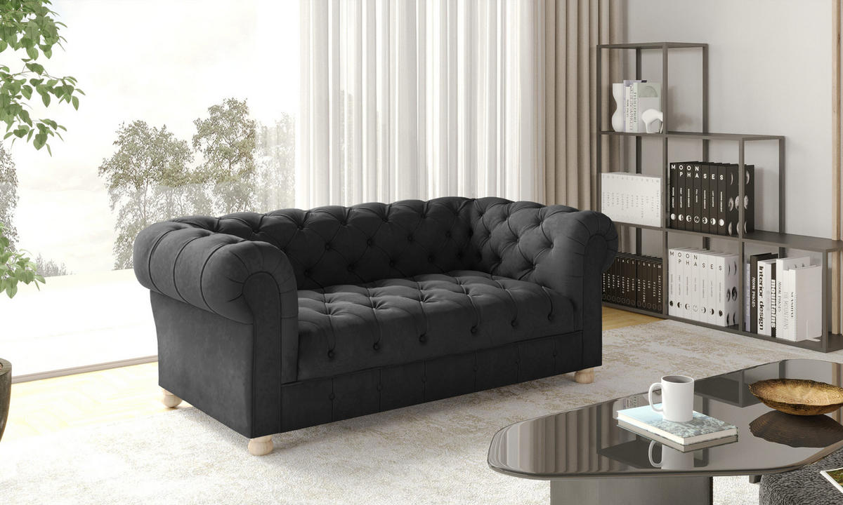 SOFA 2-Sitzer CHESTERFIELD Elegant Klassisch Schick Stoff Whisper Velours Graphit - Graphitfarben, Holz/Textil (152/77/90cm) - Kaiser Möbel