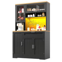 BUFFET DE-38405 104/40/180 cm mit LED-Beleuchtung und Glastüren Schwarz - Schwarz, Holzwerkstoff (104/180/40cm) - ComfortXL