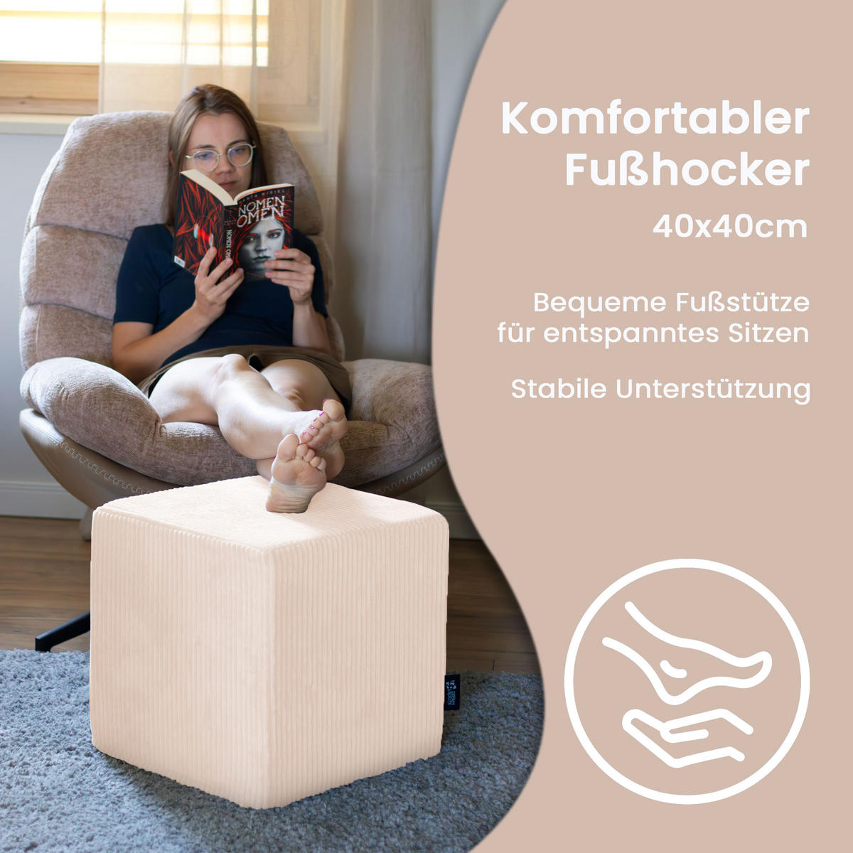 SITZSACK QUBIK HOCKER Sitzwürfel 40/40/40 cm Cord Vanilla Ice - Creme, Textil (40/40/40cm) - Dreamroots