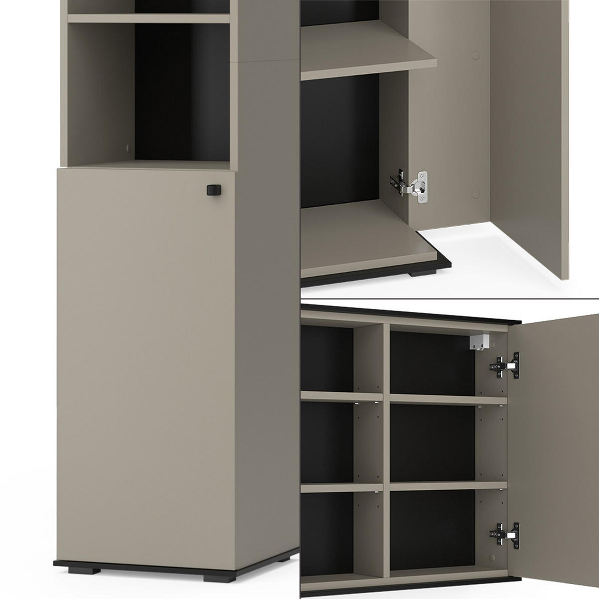 BADMÖBEL-SET Joli Greige 4 Teile, mit Hochschrank und Midischrank - Greige/Schwarz, Holzwerkstoff (60/59/37cm) - Vicco