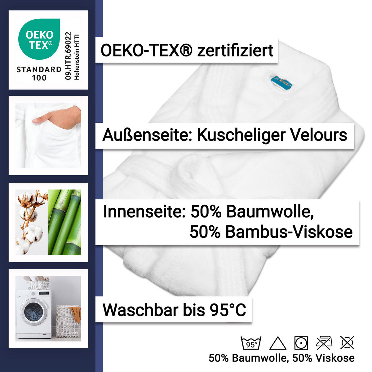 BADEMANTEL, XXL, 50% Polyester, 50% Baumwolle, Weiß - Weiß, Textil (XXLcm) - Zollner