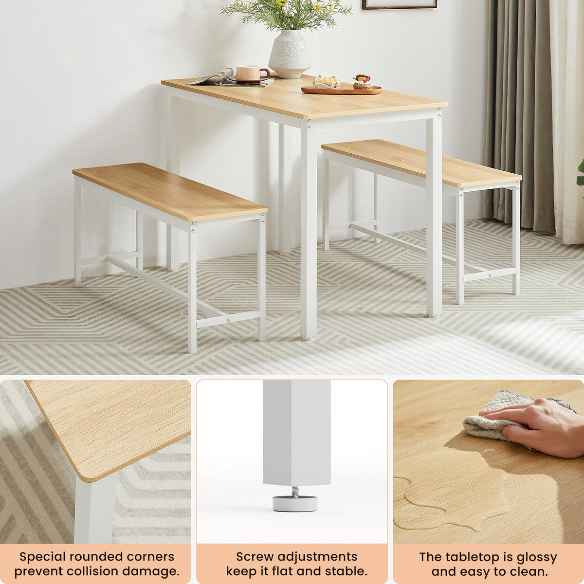 ESSGRUPPE DE-39327 4-teilig, mit 2 Bänken Natur - Naturfarben, Holzwerkstoff (110/75/60cm) - ComfortXL