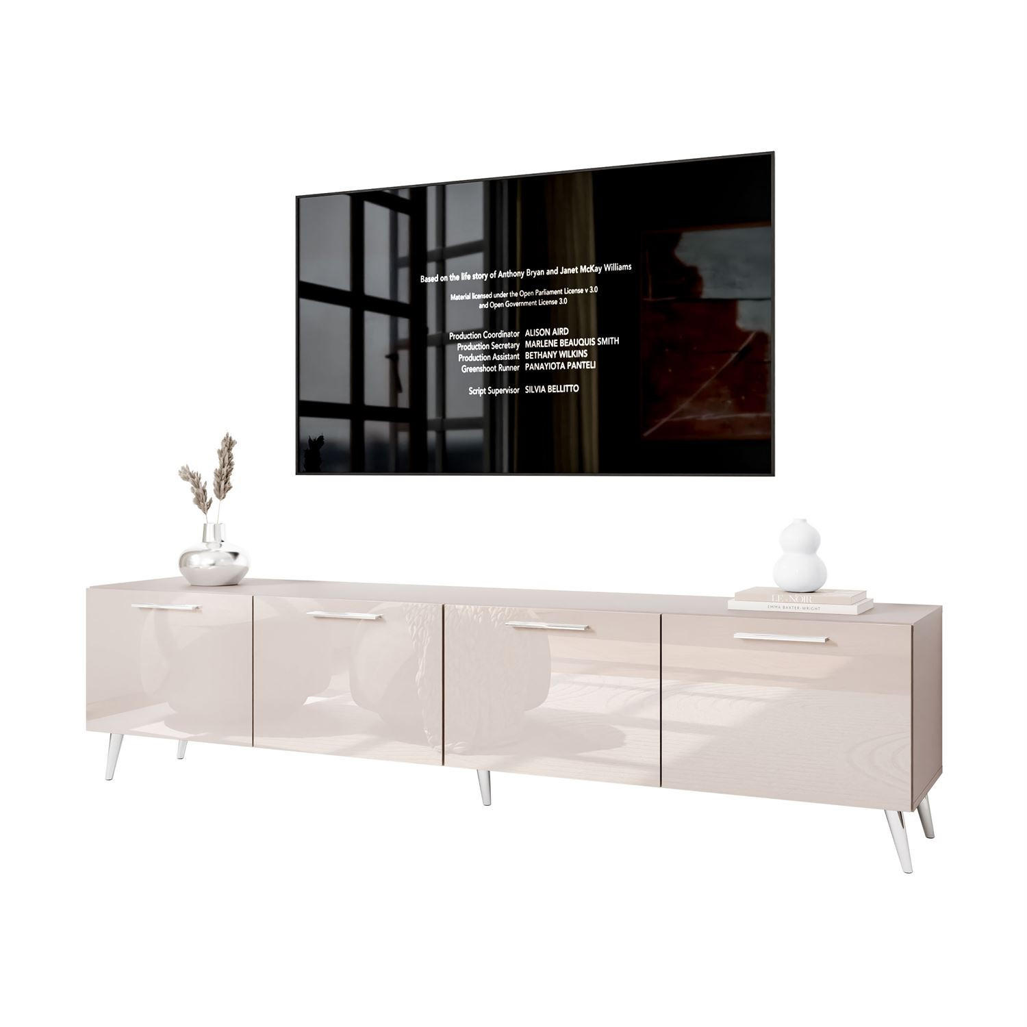 TV-ELEMENT AURA 200 KASCHMIR Hochglanz auf schrägen silbernen Beinen - Kaschmir/Silberfarben, Holzwerkstoff (200/49/40cm) - Lookway