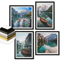 WANDBILDER 4er-Set - 50x50 cm & 40x60 cm Schwarzer Rahmen - See, Berge, Boote, Ferienhaus - Schwarz, Kunststoff (50/50cm) - ArtPrintCave