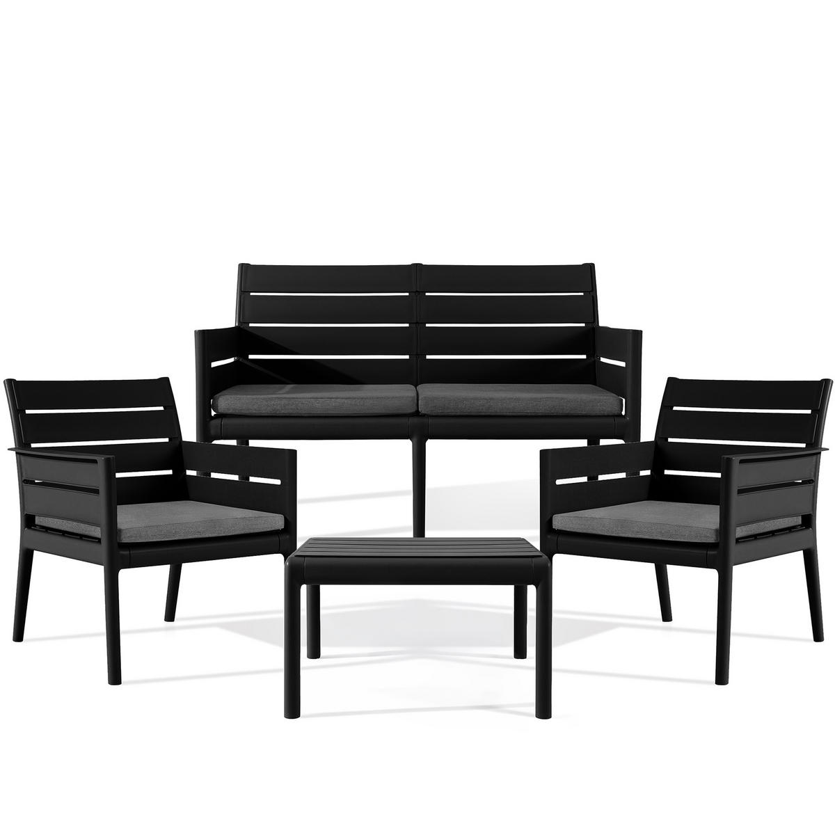 GARTENMÖBEL-SET MITTU 4-tlg, Anthrazit/Grau - Anthrazit/Grau, Kunststoff - KONSIMO®