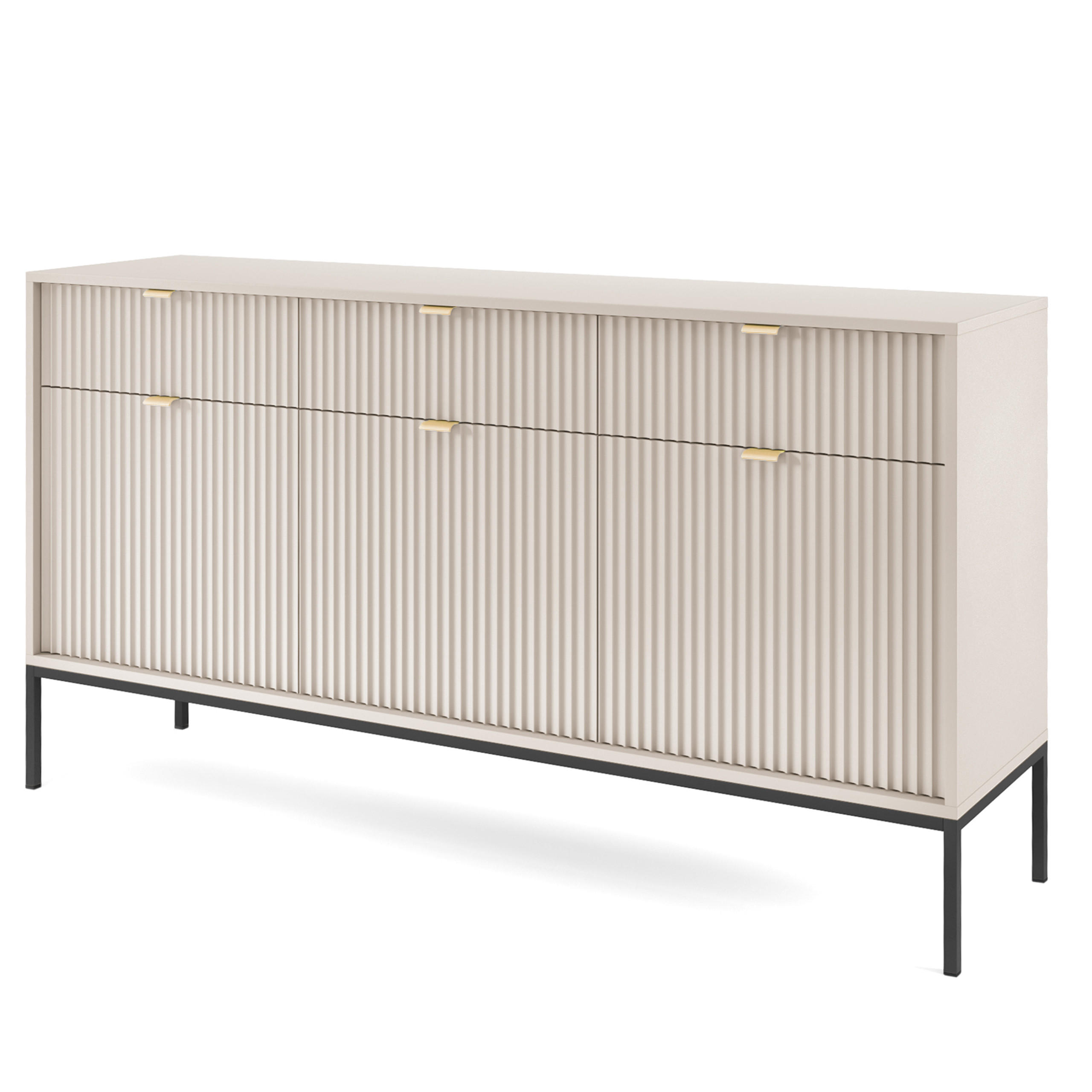 SIDEBOARD STELLARE 154/83/39cm mit 3 Schubladen 3 Türen Kaschmir - Kaschmir/Goldfarben, Holzwerkstoff (154/83/39cm) - MASSENO
