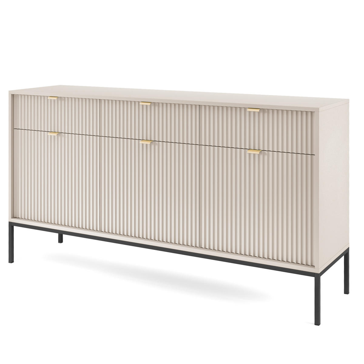 SIDEBOARD STELLARE 154/83/39cm mit 3 Schubladen 3 Türen Kaschmir - Kaschmir/Goldfarben, Holzwerkstoff (154/83/39cm) - MASSENO