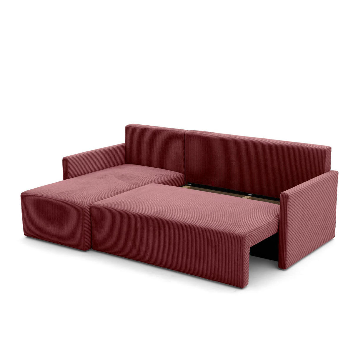 ECKSOFA GARDA L universell links/rechts montierbar mit Schlaffunktion 132x198 cm Cord Rosa - Pink/Schwarz, Holz/Kunststoff (209/145cm) - NACANAPA