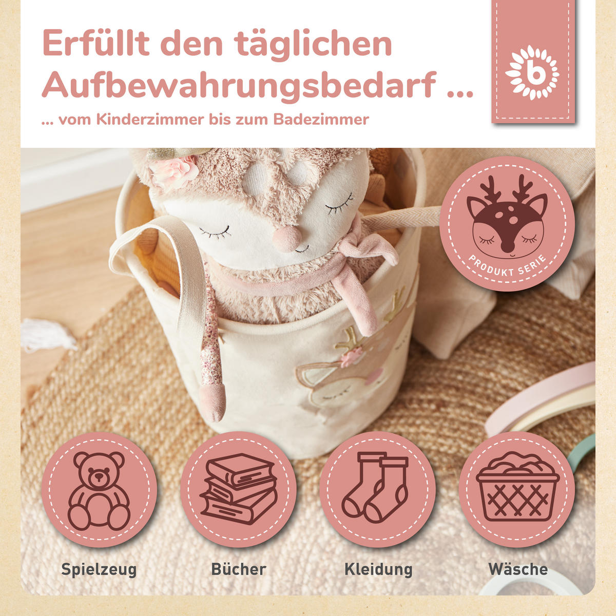 WÄSCHEKORB Spielzeugkorb Reh - Beige, Textil (31/31cm) - Bieco Spielwaren